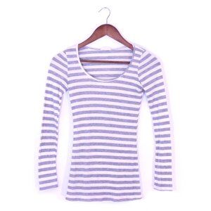 White & Grey Striped Long Sleeve Shirt